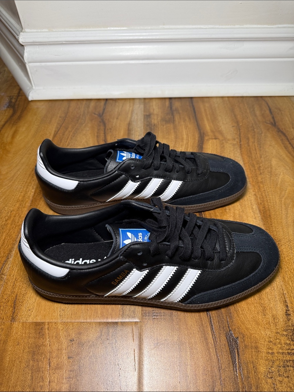 adidas Samba Black Leather Sneakers with White Stripes - Men's
